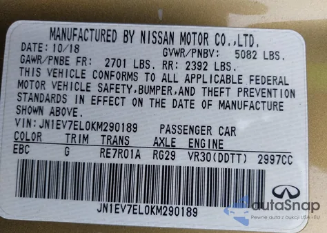 2019 Infiniti Q60 3.0T Luxe from USA, damaged, VIN JN1EV7EL0KM290189